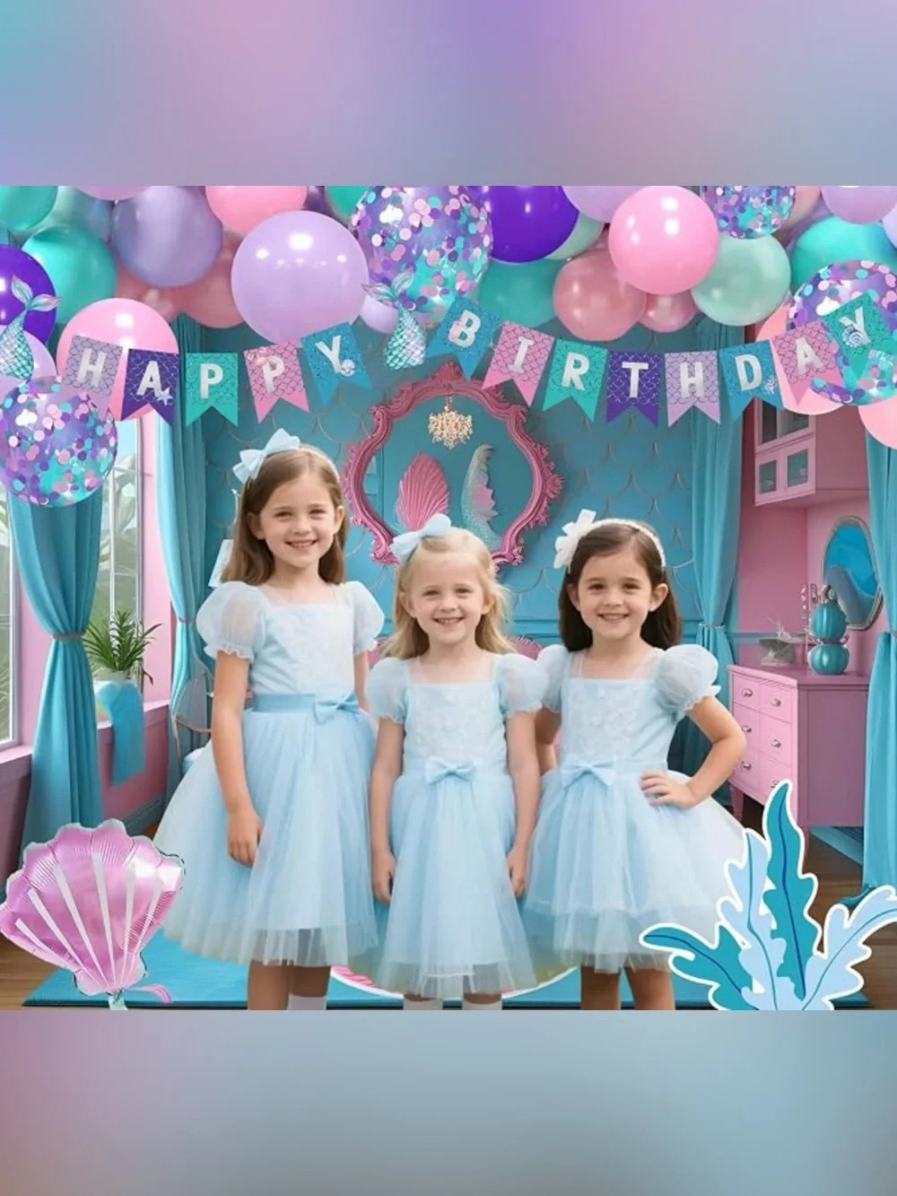 Mermaid Birthday Decorations for Women,Happy Birthday Banner Balloons
